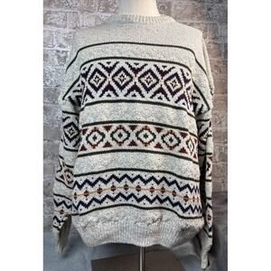Vintage Authentic Issue Sweater Mens Large Gray Aztec Knit Pullover Made USA 90s